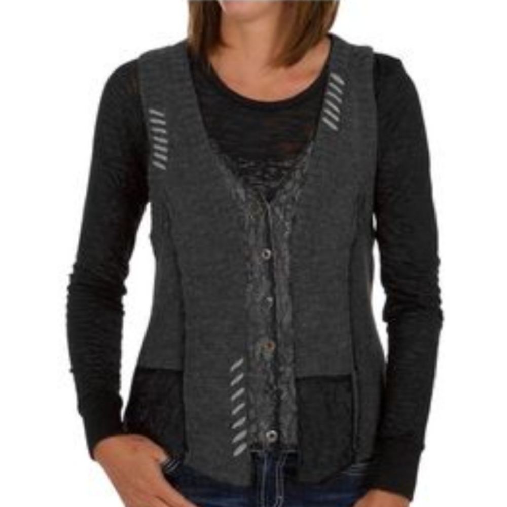 Bke Mixed Media Button Up Vest Small